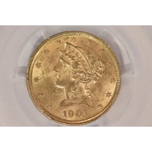 1901 $5 Lib PCGS MS64 CAC CAC (3)