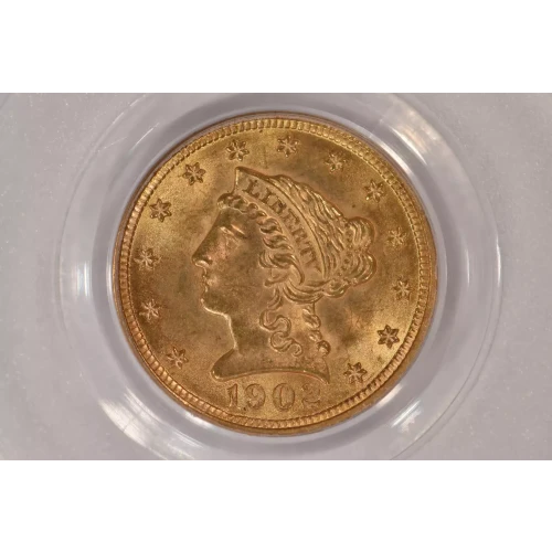 1902 $2.5 Lib PCGS MS64 CAC CAC
