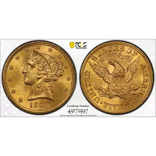 1902 5 Lib PCGS MS65 PLUS CAC CAC (2)