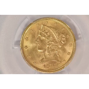 1908 5 Lib NGC MS64+CAC CAC