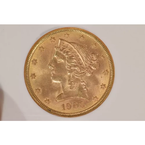 1908 5 Lib NGC MS65CAC CAC