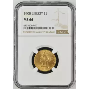 1908 5 Lib NGC MS66 (2)