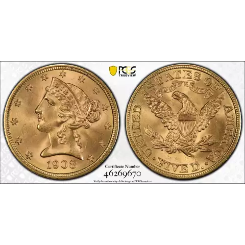 1908 5 Lib PCGS MS65 CAC CAC (2)