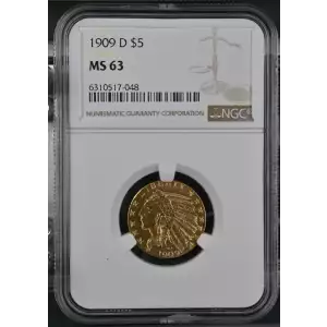 1909-D $5 Ind NGC MS63 CAC CAC (2)